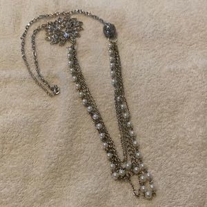 Vintage Silver & Faux Pearl Necklace.